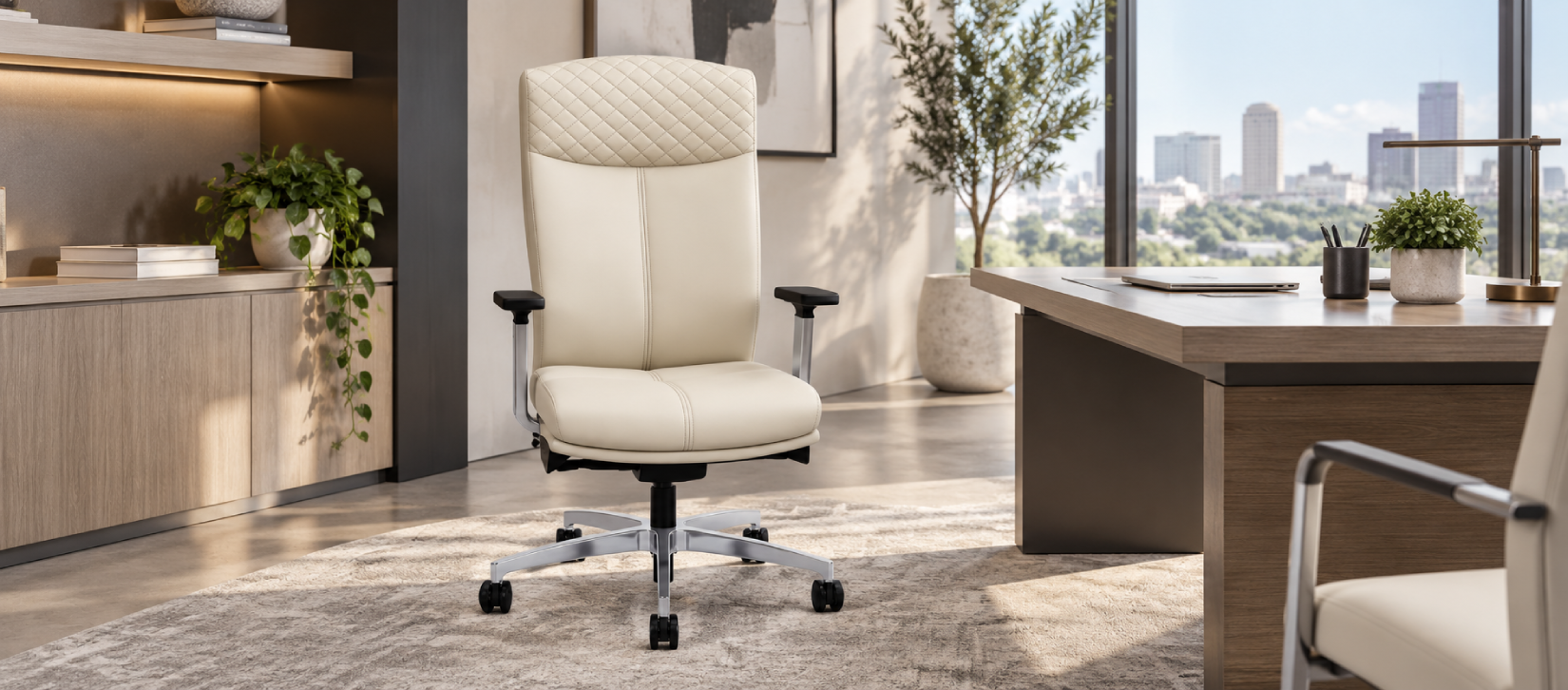 Via Carmel Conference and Executive Chair White Quilted Back Adjustable Arm