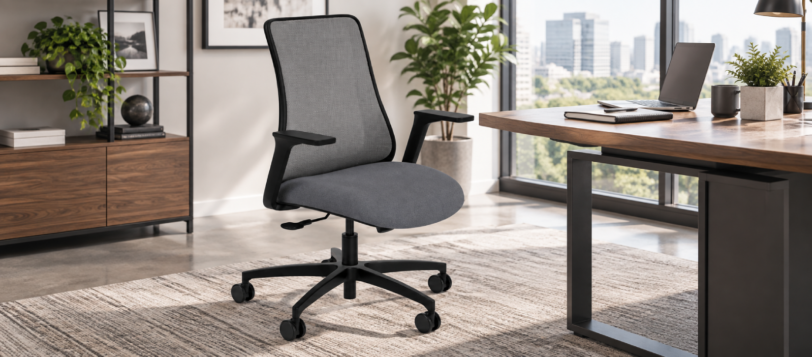 Via Genie 24/7 Ergonomic Office Chair, Mesh Back Black Frame Charcoal Seat