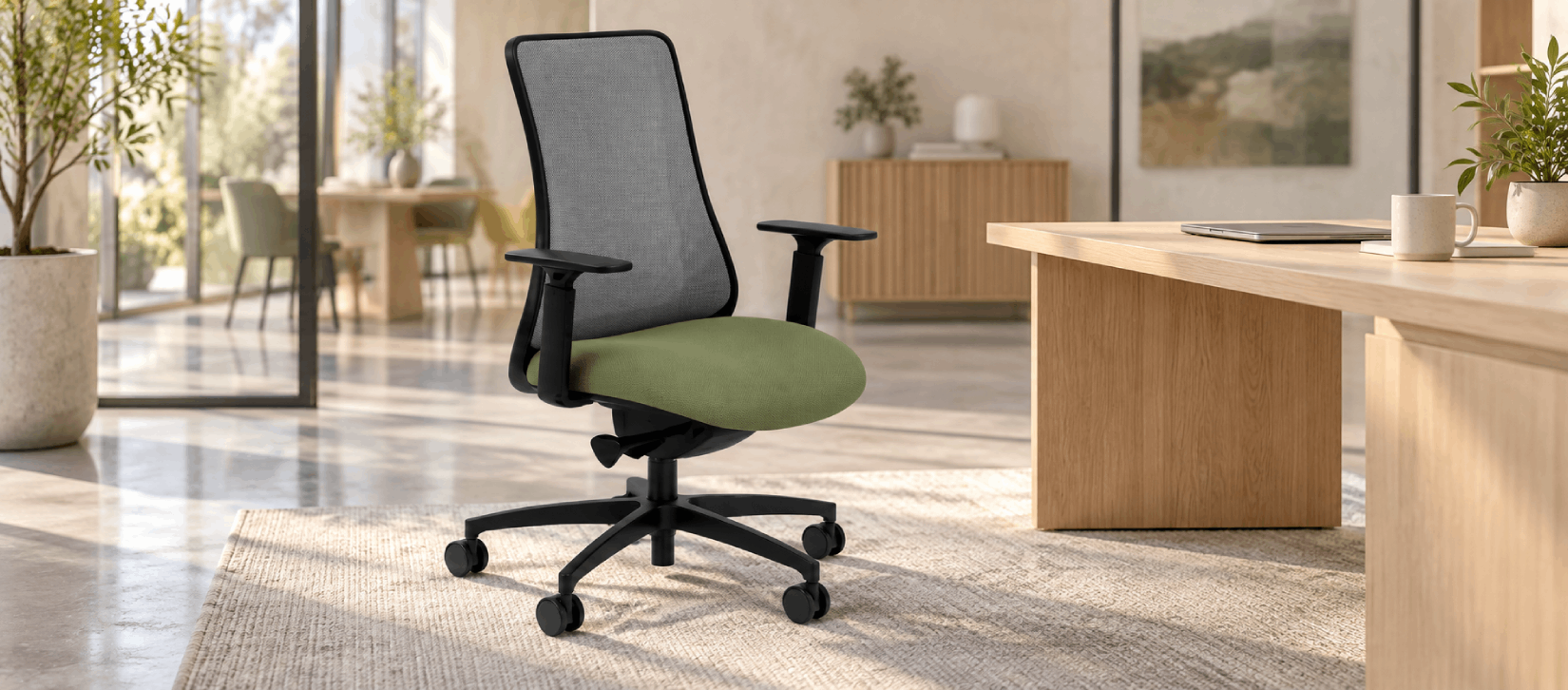 Via Genie 24/7 Ergonomic Office Chair, Mesh Back Black Frame Green Seat