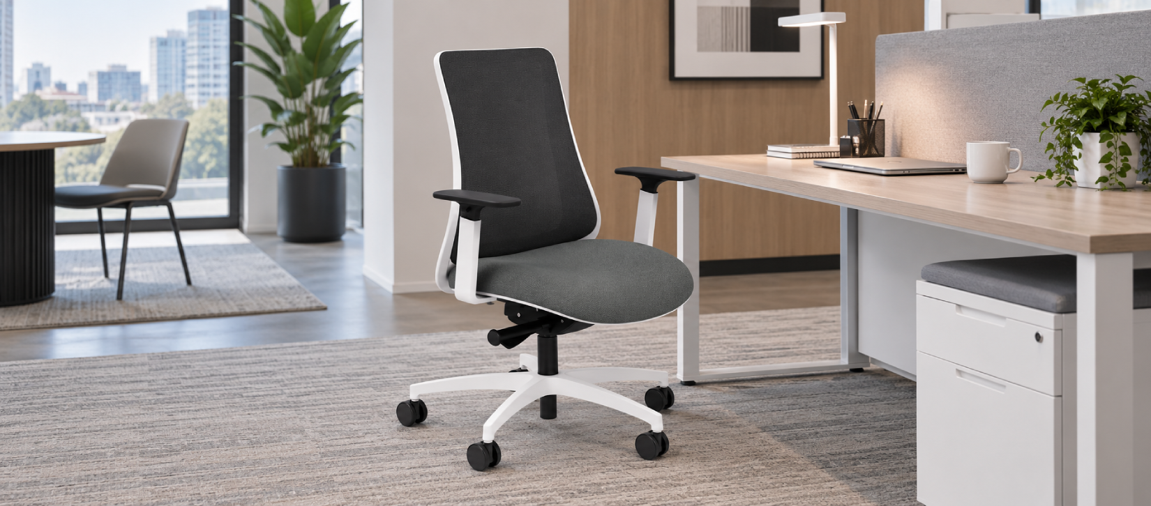 Via Genie 24/7 Ergonomic Office Chair, Mesh Back White Frame Gray Seat