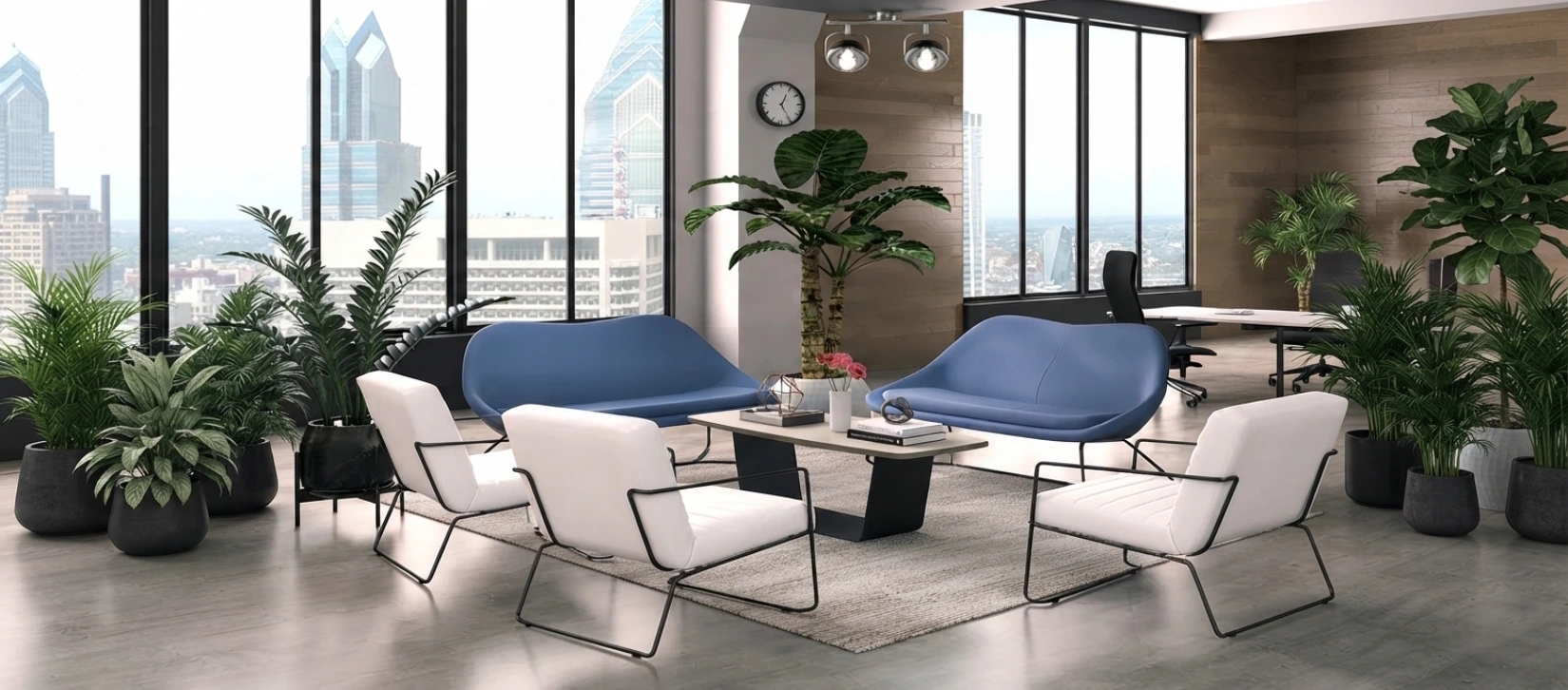 Via Muir Blue Upholstered Sled Base Office Guest Chair
