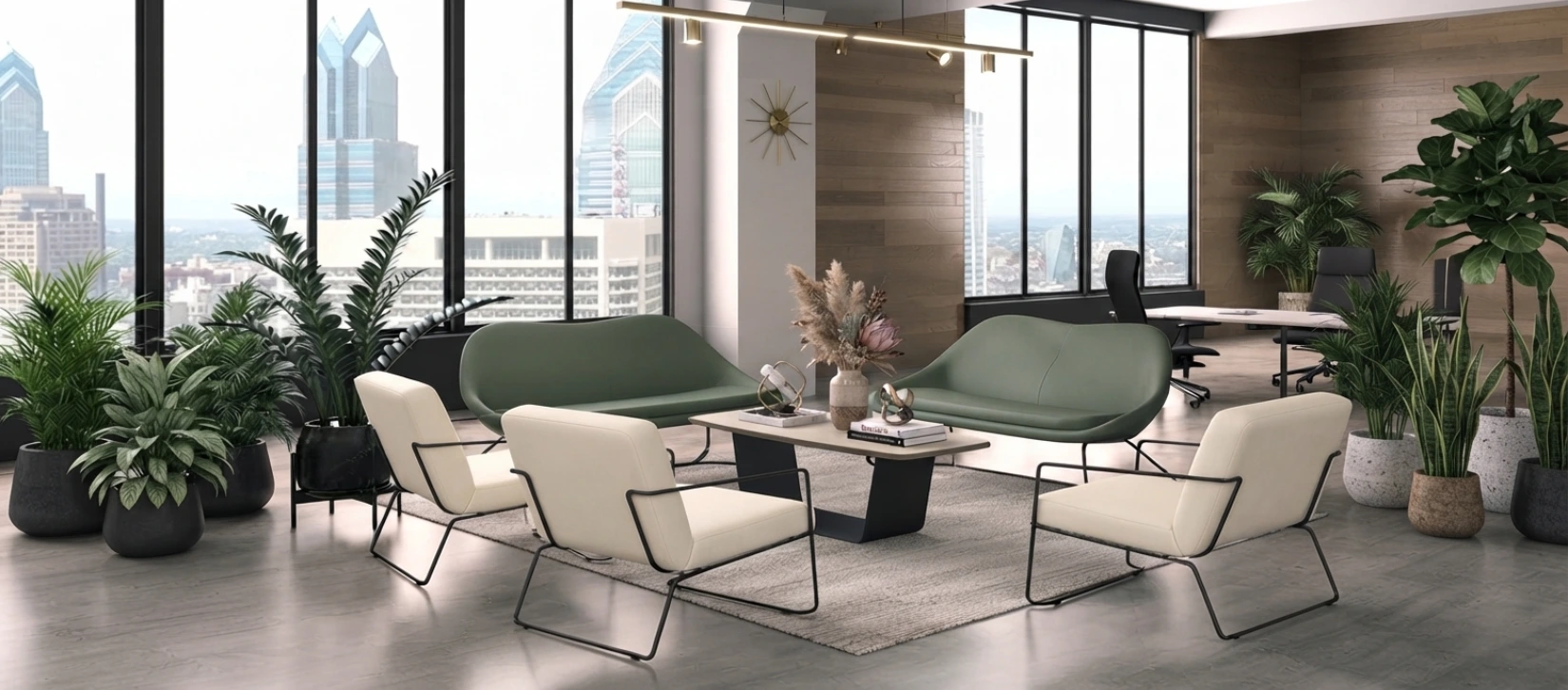Via Muir Ivory Upholstered Office Guest Chair with Black Metal Frame