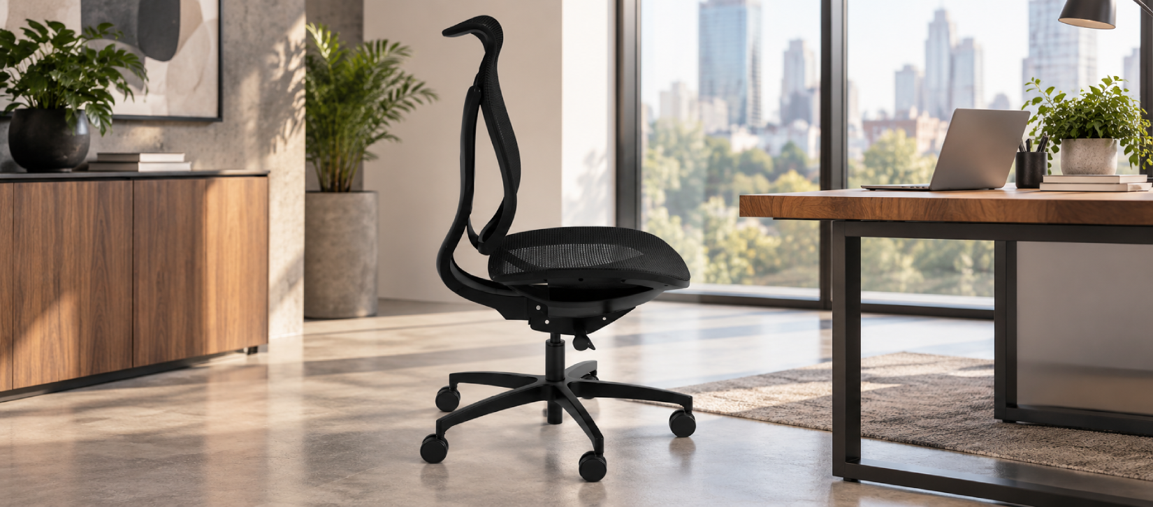 Via Onda Mid-Back Mesh Office Chair Armless Black