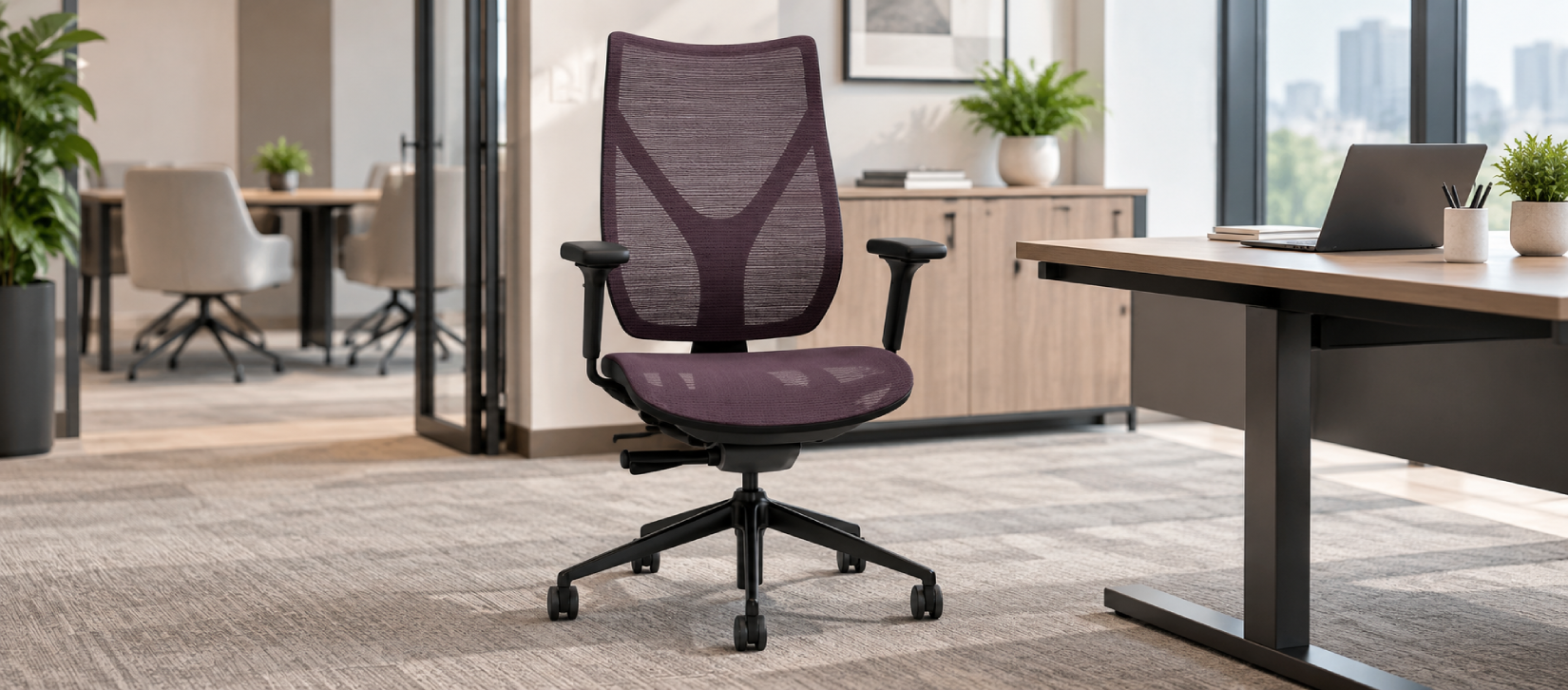 Via Onda Mid-Back Mesh Office Chair Burgundy