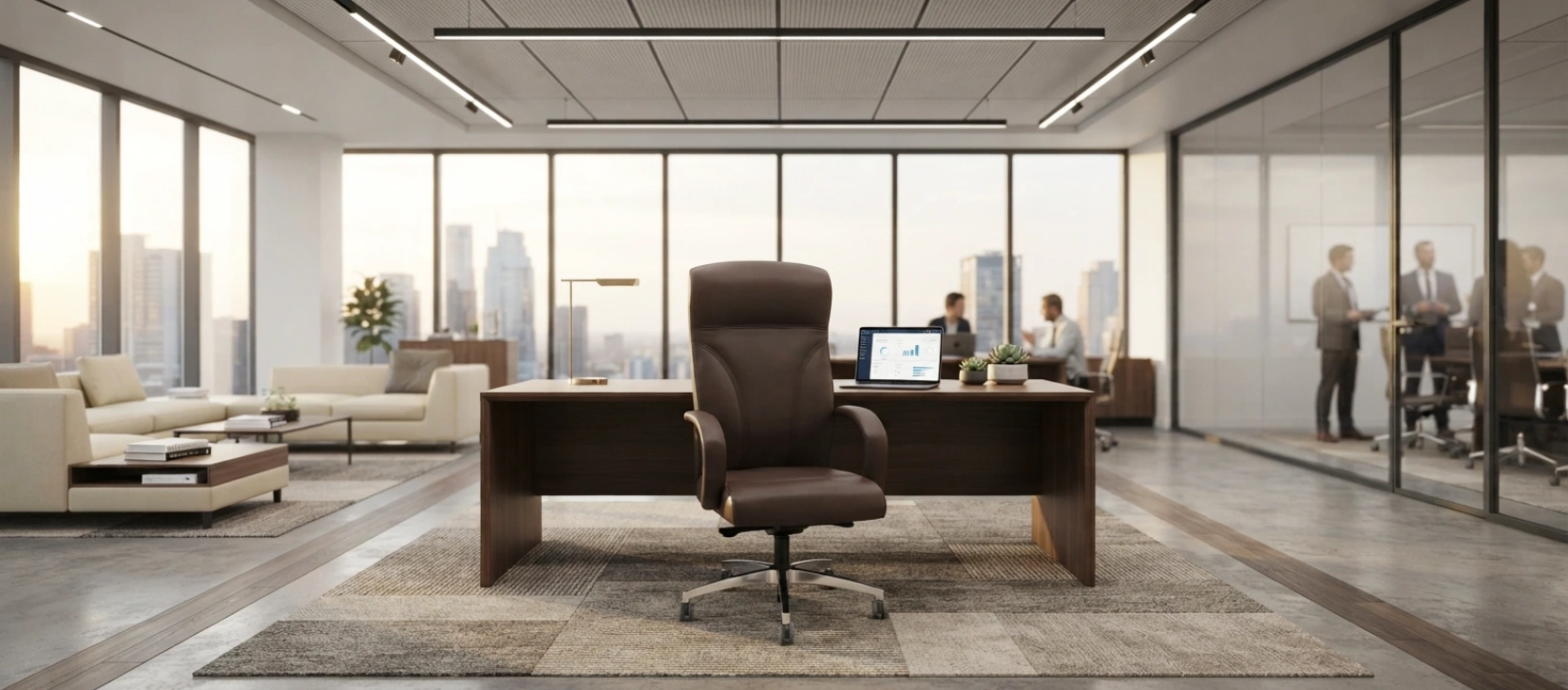 Via Oslo High-Back Leather Chair with Upholstered Arms in Brown