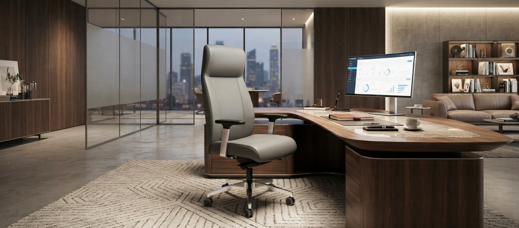 Via Oslo High-Back Leather Executive Chair with Black Arm Pads