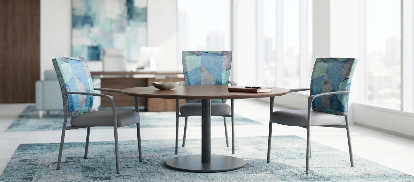 Via Run II Blue Patchwork Mesh Guest Chair