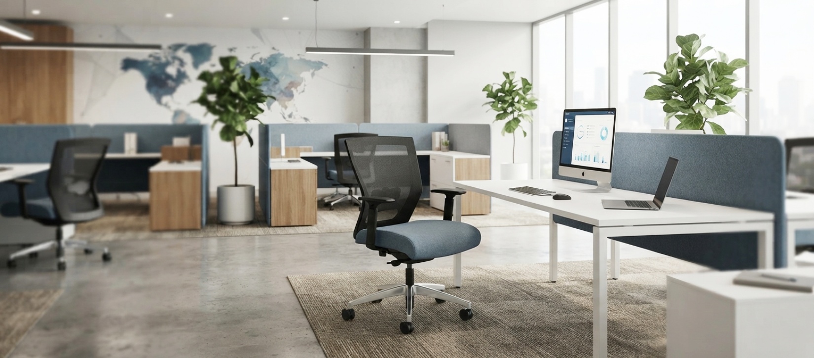 Via Run II Blue Seat & Mesh Task Chair with Polished Base
