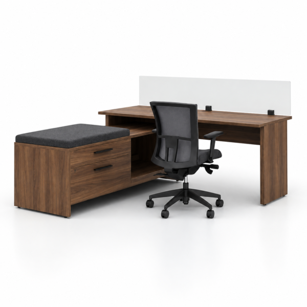 Global Princeton Laminate L-Shaped Desk with Storage Bench
