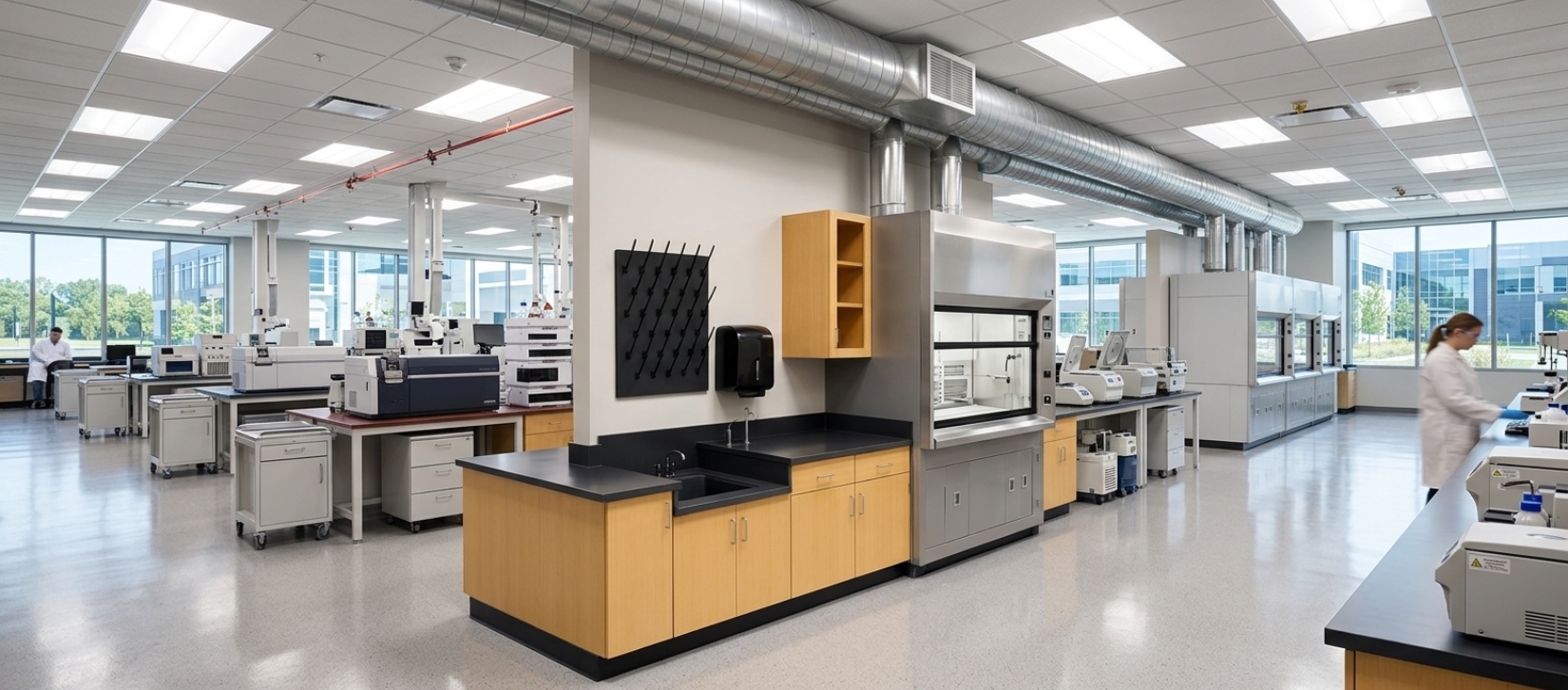 Wooden Laboratory Fume Hood with Sink and Storage Cabinets