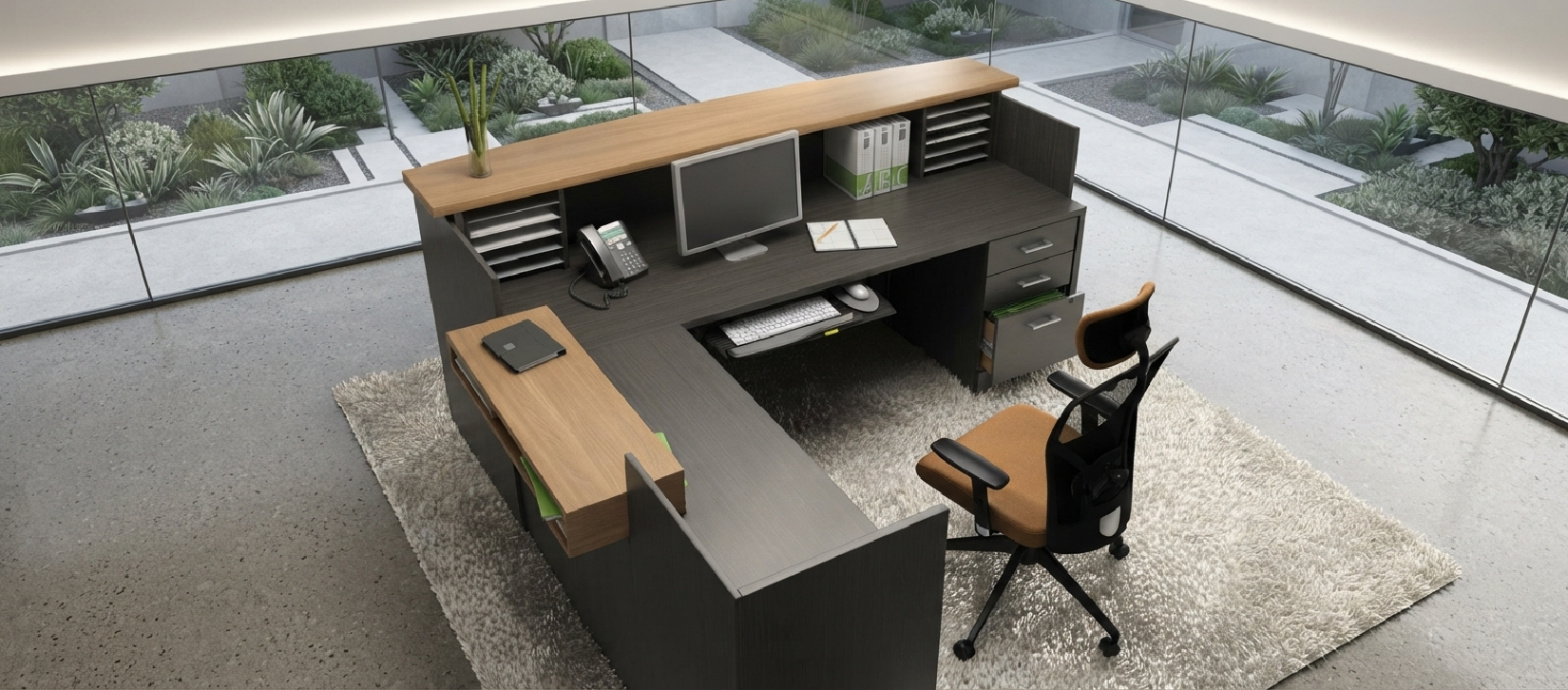Zira Executive L-Shaped Workstation with Storage Cabinets