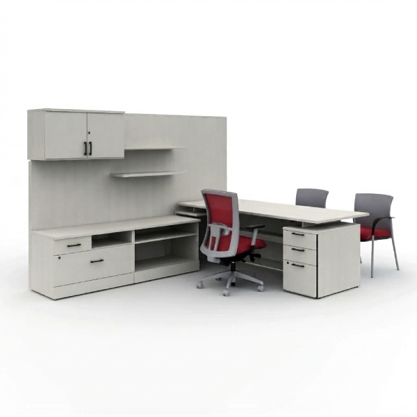 Zira Laminate Office Desk with Overhead Cabinet and File Pedestal