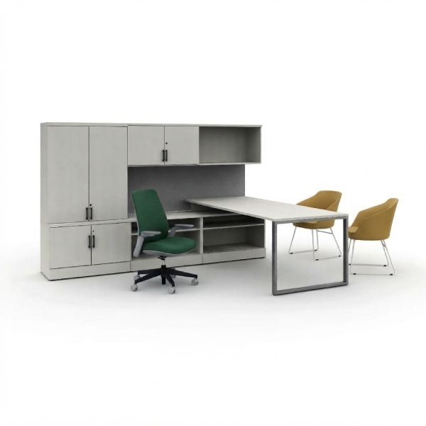 Zira Laminate Office Desk with Storage Wall and Extended Work Surface