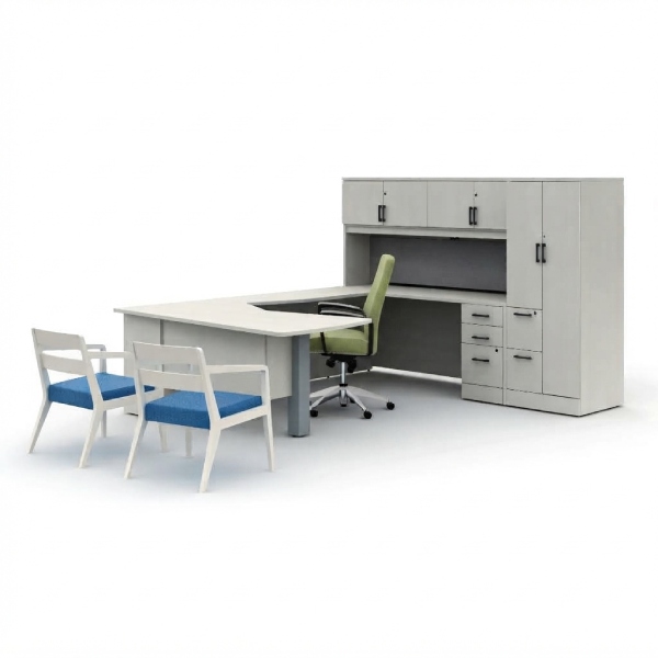 Zira Laminate U-Shaped Office Desk with Storage Hutch