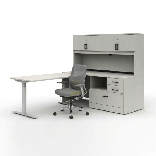 Zira Laminate U-Shaped Office Desk with Storage Hutch
