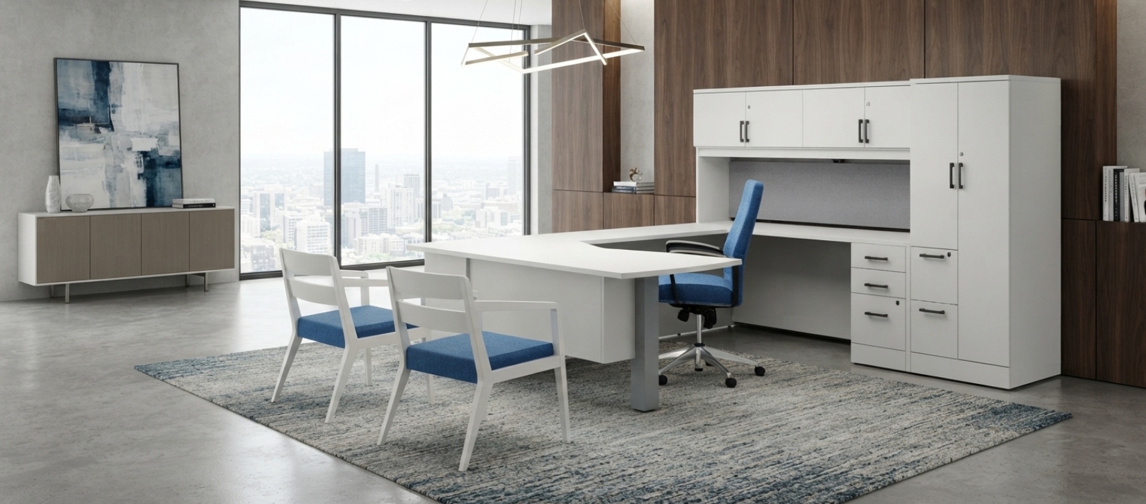 Zira Laminate U-Shaped Office Desk with Storage Hutch