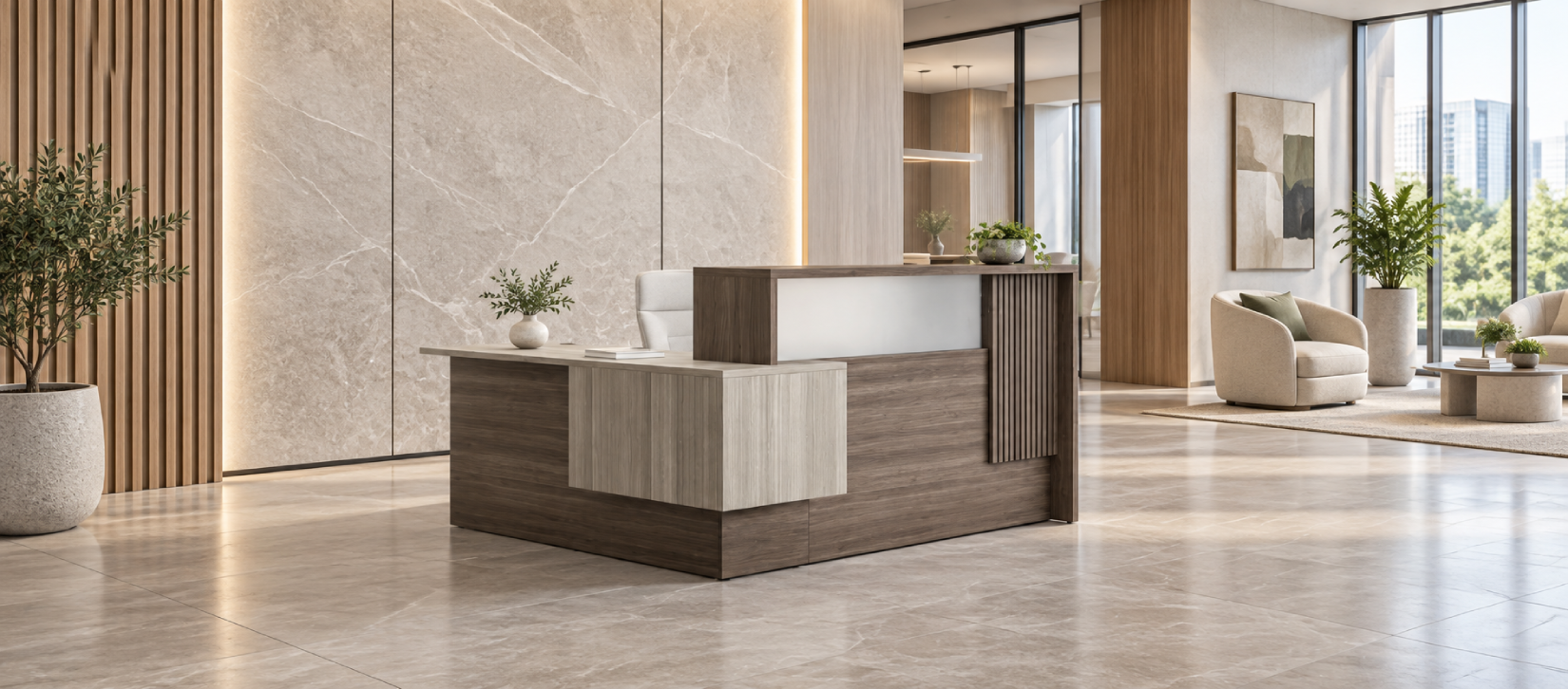 Zira Reception Desk with Lateral File Storage System
