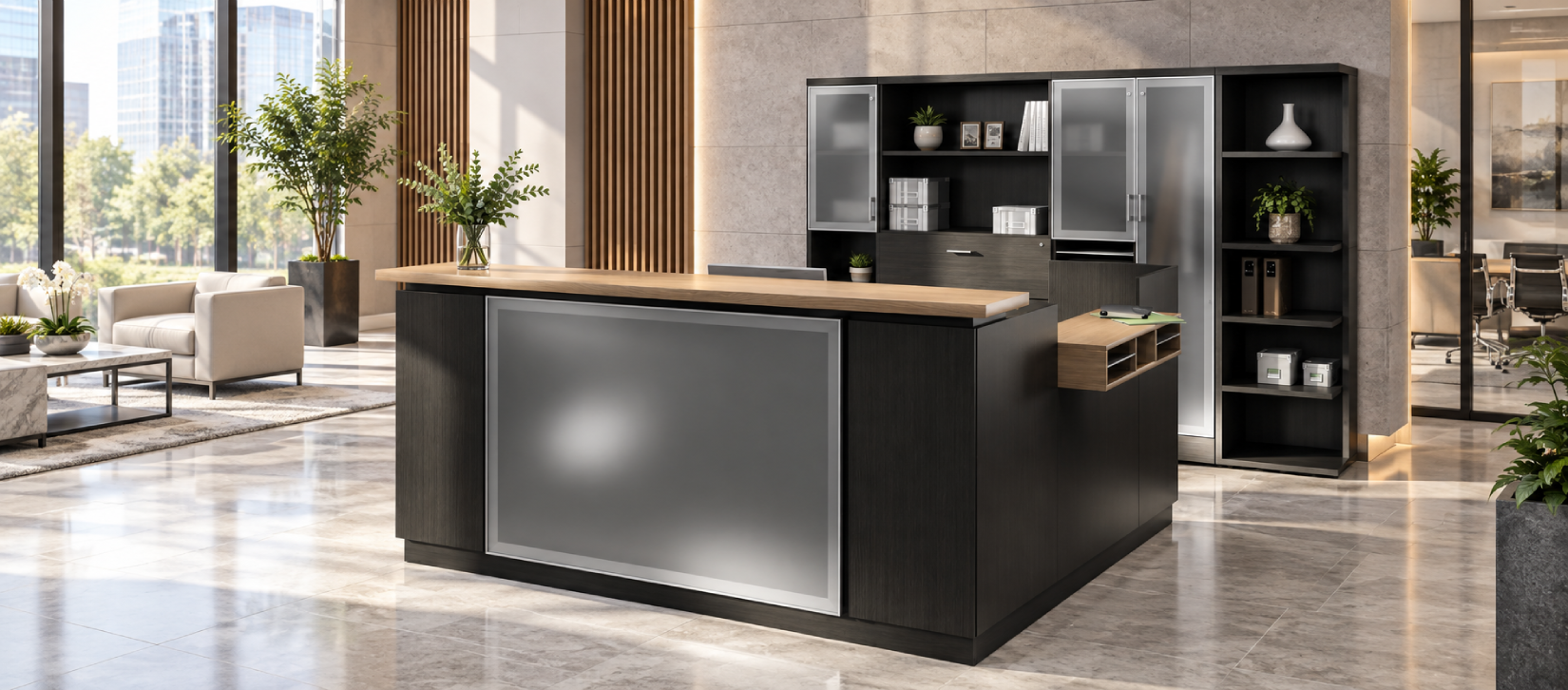 Zira Straight Front Reception Desk with File & Storage Cabinets