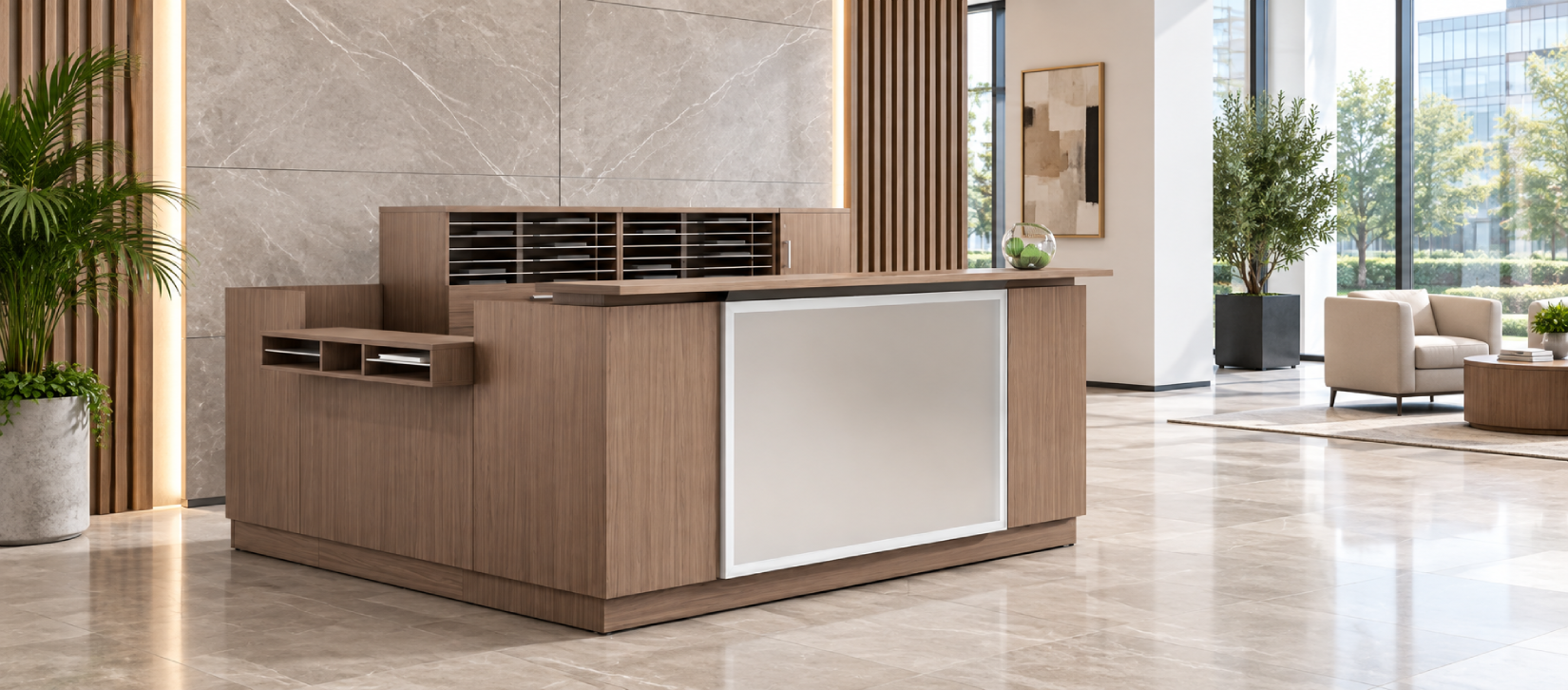 Zira Straight Top Reception Desk with Lateral File and Storage Cabinets