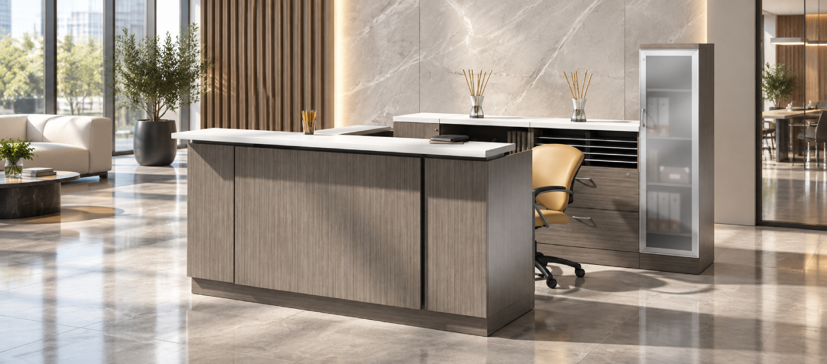 Zira Straight Top Reception Desk with Storage Cabinets