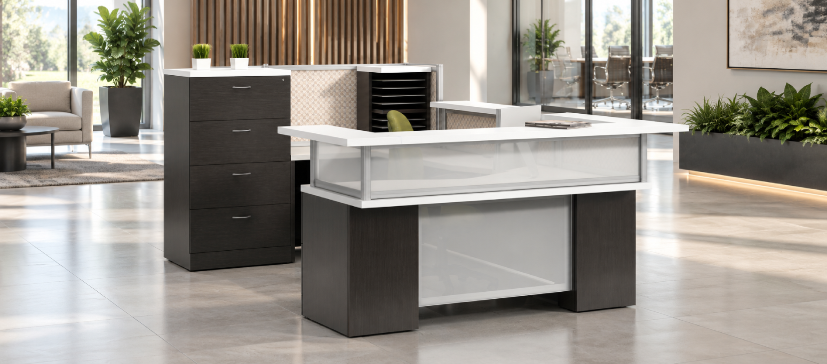 Zira Straight Top Reception Desk with Storage & Lateral File Cabinets
