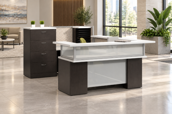 Zira Straight Top Reception Desk with Storage & Lateral File Cabinets