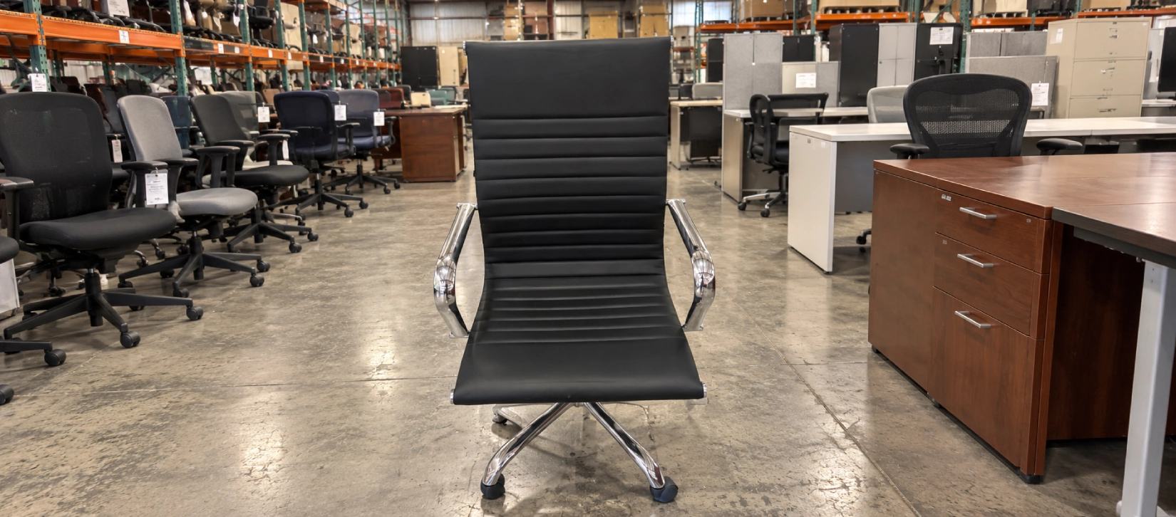Used Leather Conference Chair, Chrome Frame