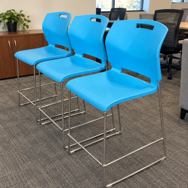 Used Bar Height Stool with Chrome Frame, Blue-product