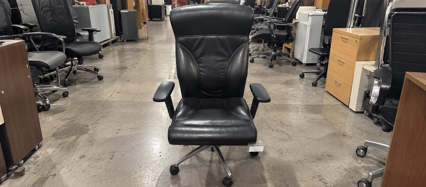 Used Black Leather Executive Office Chair with Arms-Hero