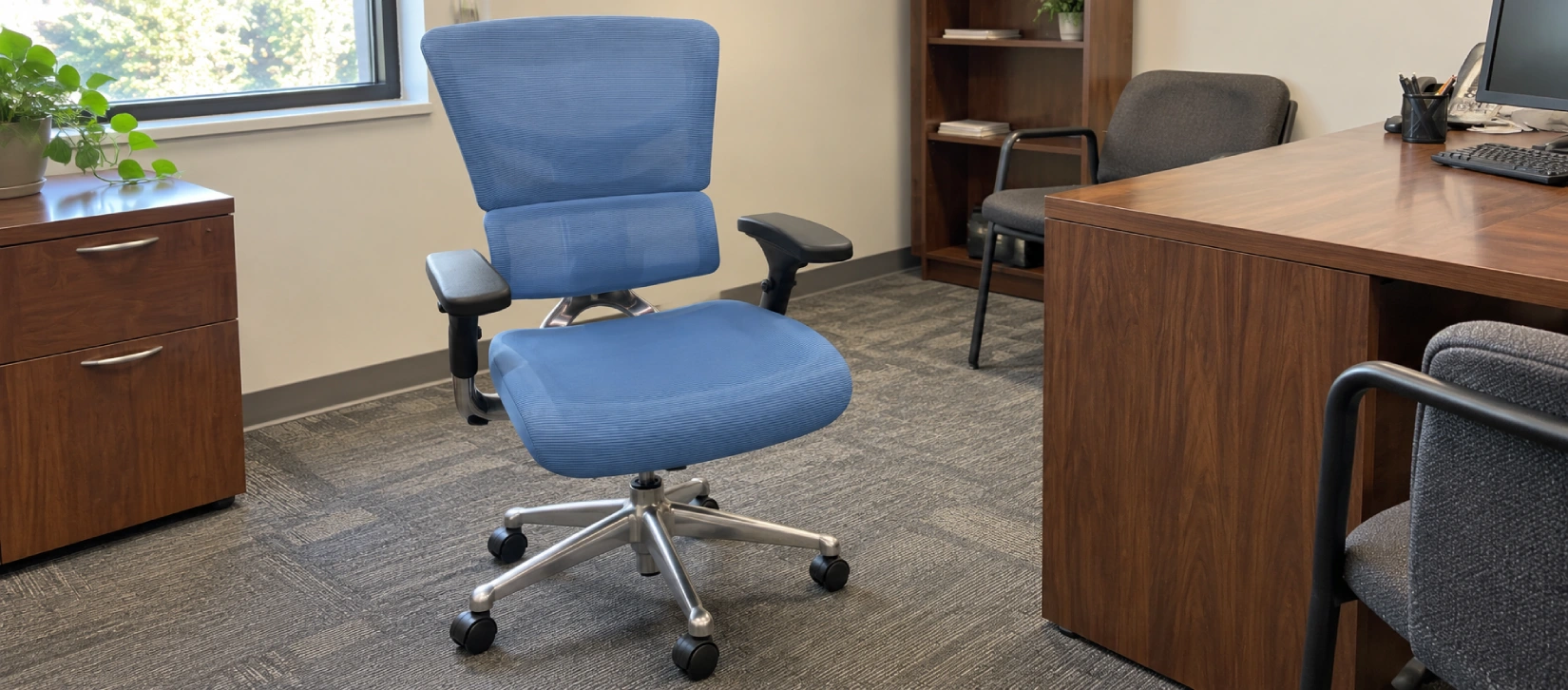 Used Ergonomic Task Chair with Adjustable Arms, Blue-hero