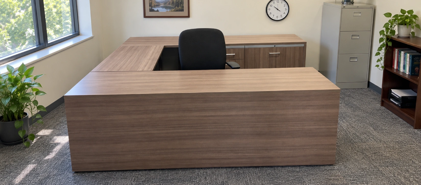 Used Executive U-Shaped Desk Suite with Storage-hero