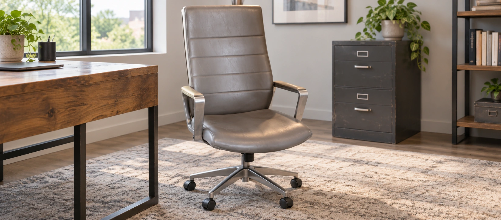 Used Gray Leather Executive Desk Chair-hero