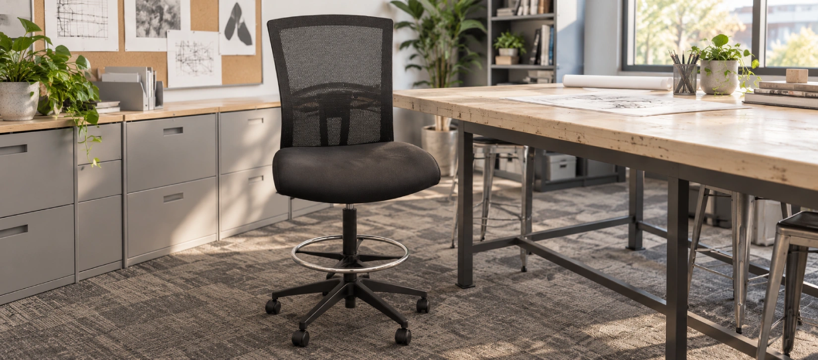 Used Mesh Drafting Stool with Foot Ring-hero