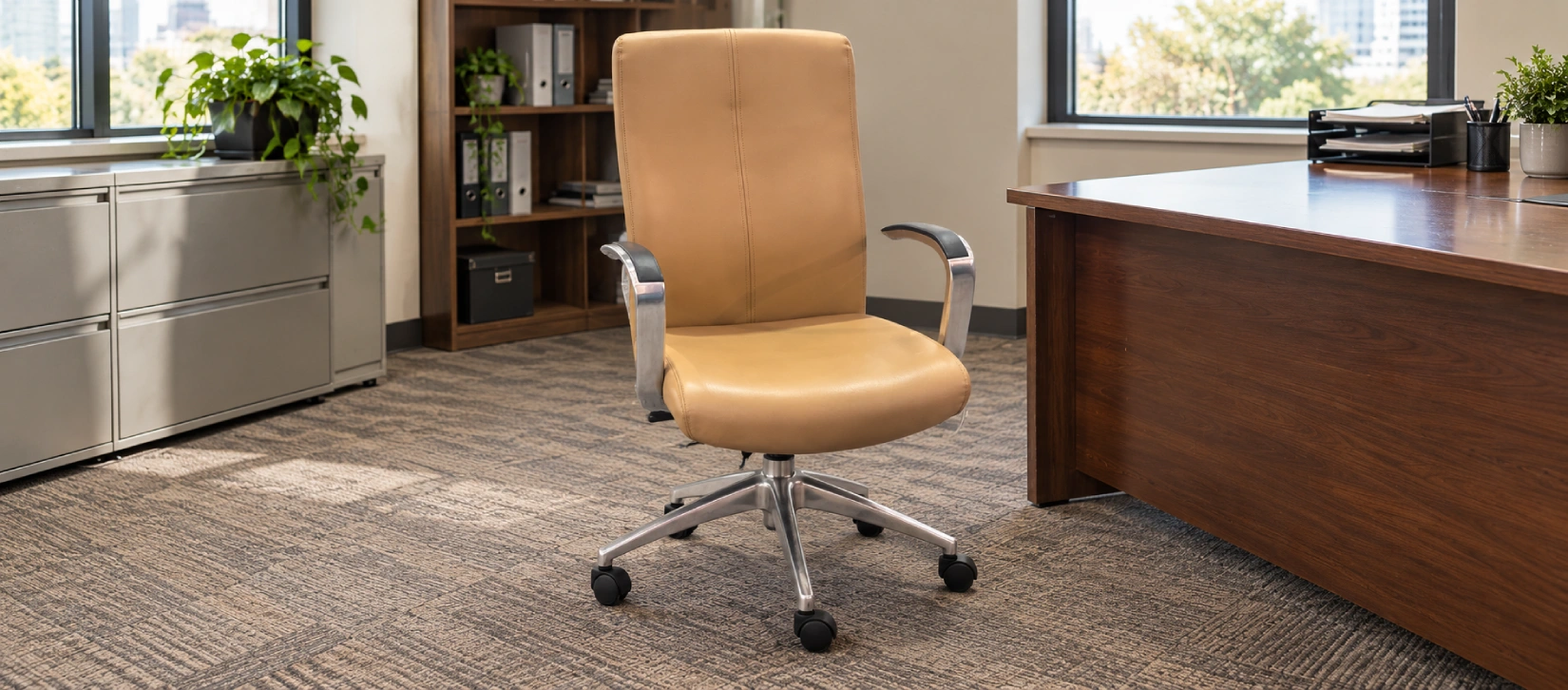 Used Tan Leather Executive Desk Chair-hero