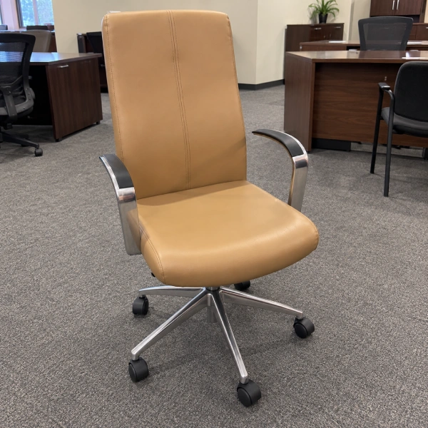 Used Tan Leather High-Back Office Chair